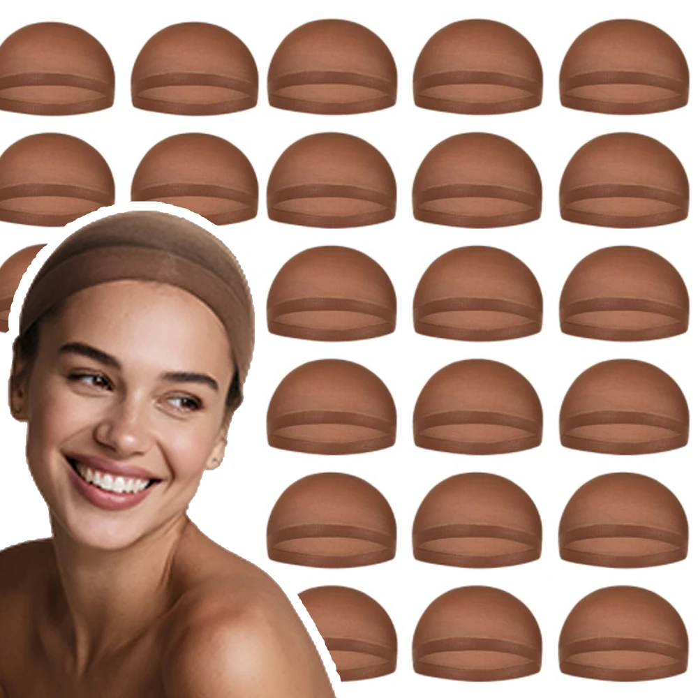 Wig Cap Stocking - ขายส่ง 24 ชิ้น หมวกวิกผมสีน้ำตาลคุณภาพสูงสำหรับผู้หญิง หมวกคลุมผมสำหรับวิกผมแบบลูกไม้ด้านหน้า