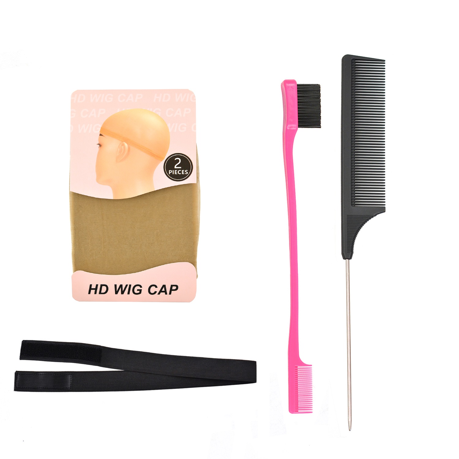 Wig Cap Stocking - หมวกคลุมผมแบบถุงน่อง HD 2 ชิ้น และยางรัดผมแบบยืดหยุ่นพร้อมแปรงจัดแต่งทรงผมสำหรับวิกผมลูกไม้ด้านหน้า