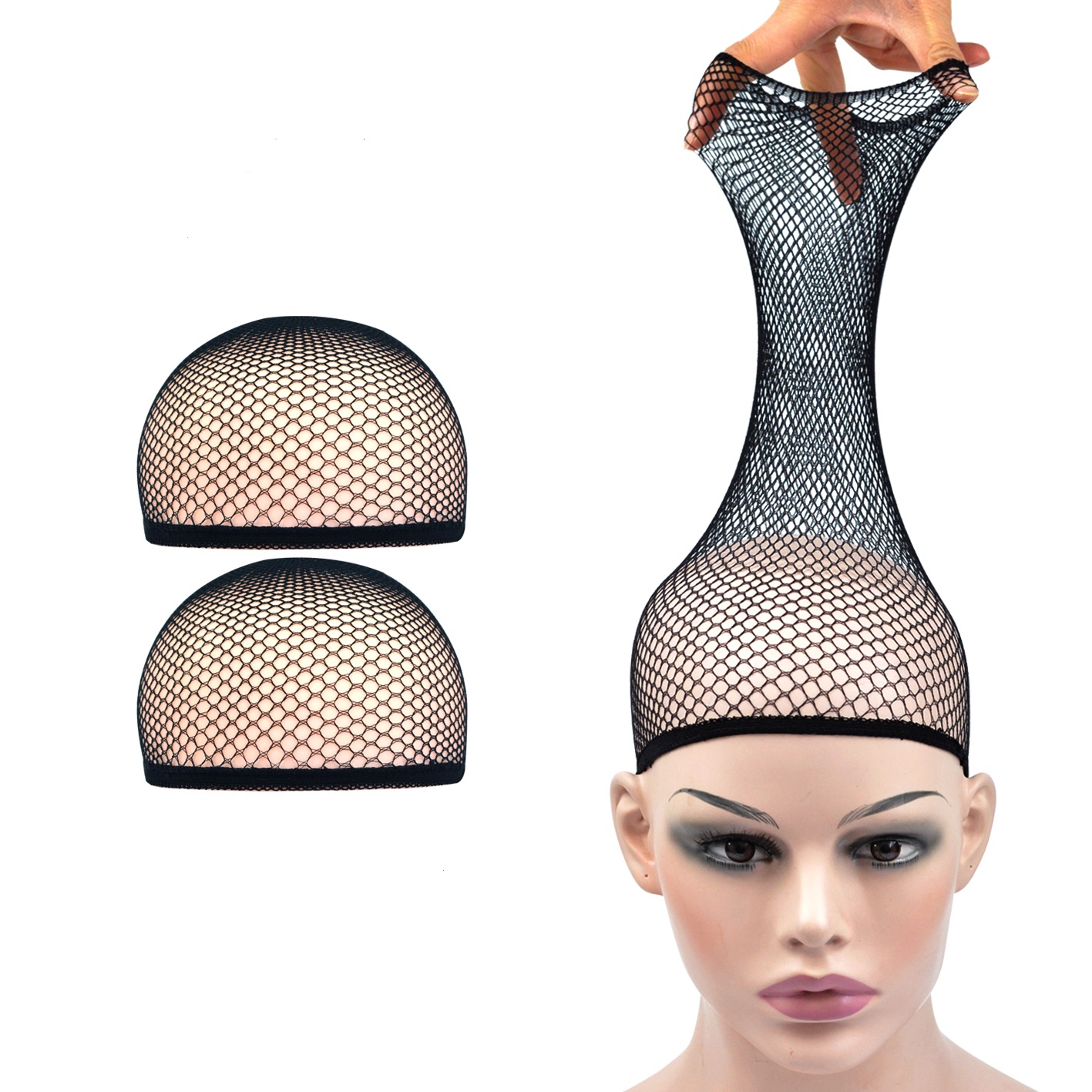 Wig Cap Stocking - 2 ชิ้นผม Nets เปิดหมวกวิกผมตาข่ายถุงน่องหมวกทอผ้า Hairnet วิกผมอุปกรณ์เสริมสําหรับผู้หญิง